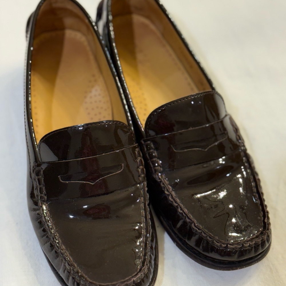 Cole Haan - Women’s - Size 6.5 - Chocolate Brown Patent Leather Penny Loafers